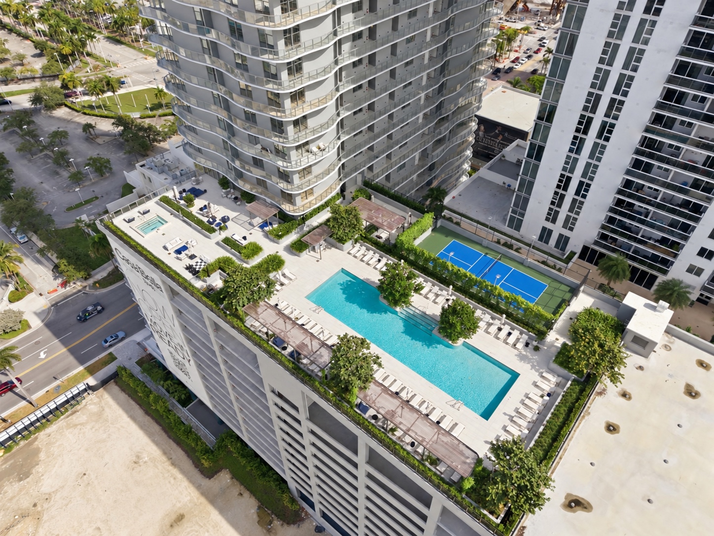 Aerial view of the Casa Bella pool deck
