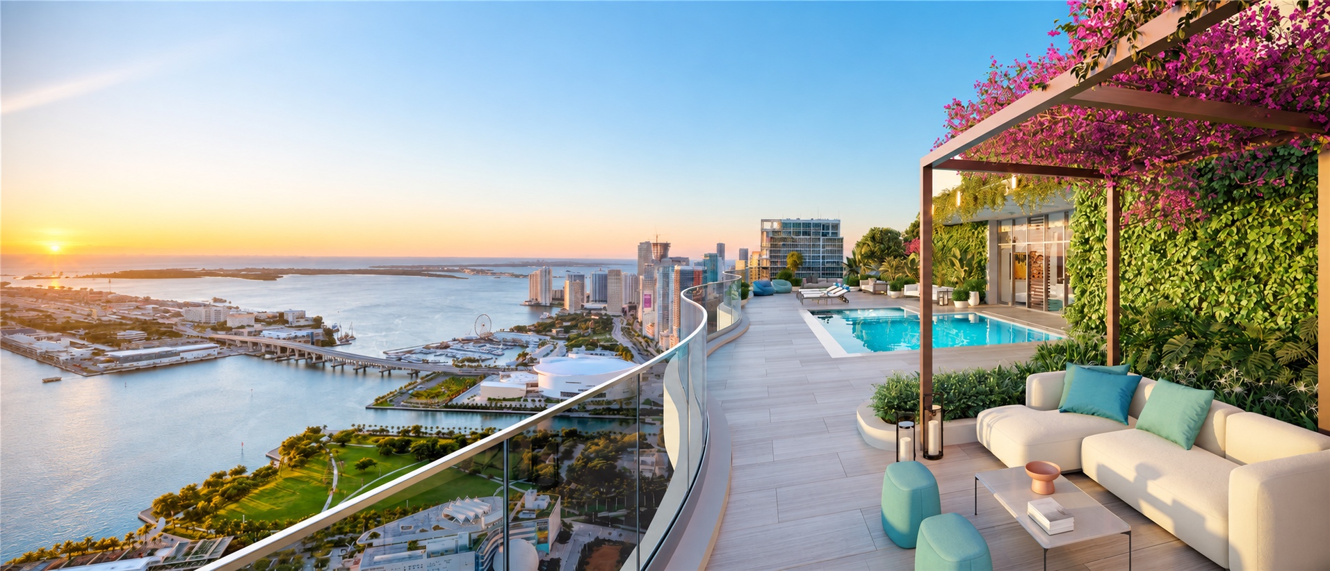 Rooftop sky pool and terrace overlooking Miami