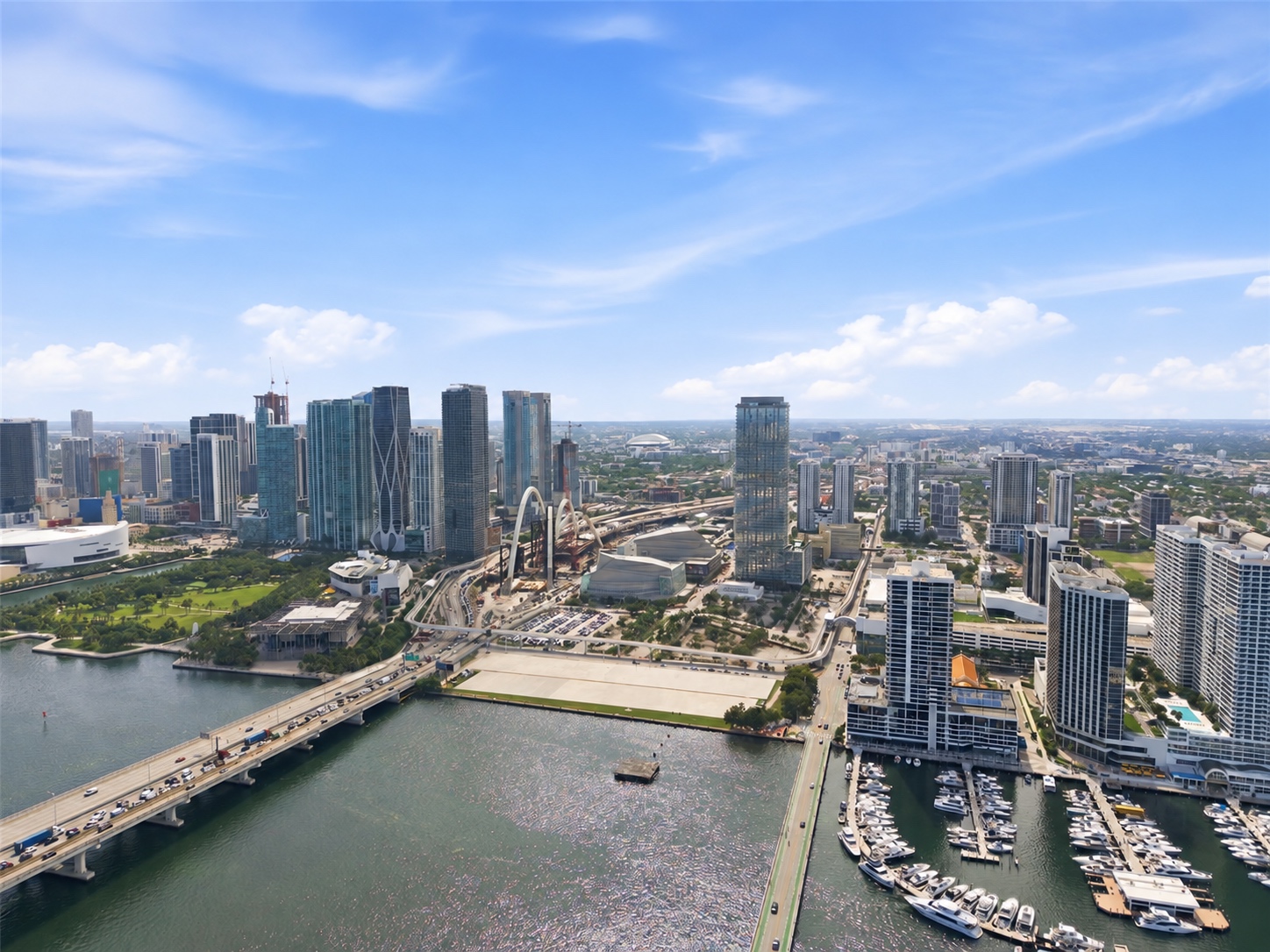 Elevated view from Casa Bella toward Downtown Miami and Biscayne Bay