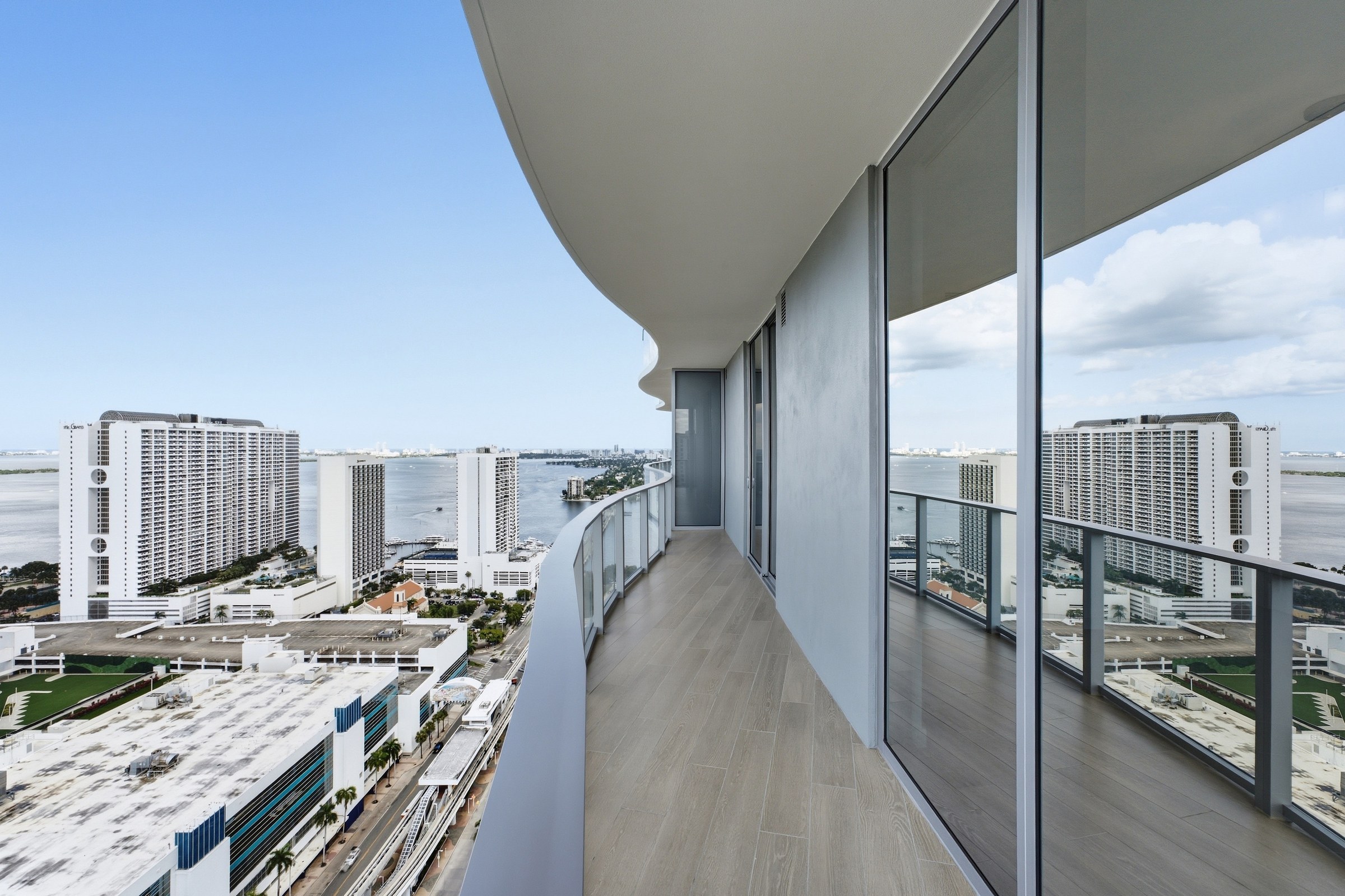 Curved balcony architecture and glass facade